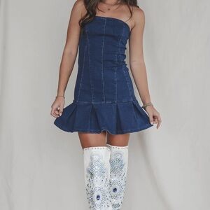 DANCE THE NIGHT AWAY STRAPLESS DENIM DRESS